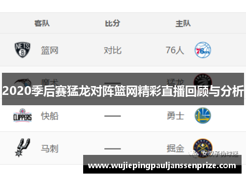 2020季后赛猛龙对阵篮网精彩直播回顾与分析